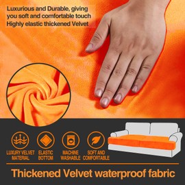 HewTLES Waterproof Sofa Cushion Cover - Highly Elastic T-Shaped Sofa Cushion Cover - Soft Velvet Sofa Cushion Cover - Extra Large Double Sofa Cushion Cover - Sofa Covers for 2 Cushion Couch (Orange)