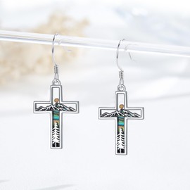 KoyeKei Mustard Seed Cross Earrings for Women 925 Sterling Silver Mountain Pine Tree Dangle Drop Earrings Faith Religious Jewelry Mothers Day Gifts for Mom Christian