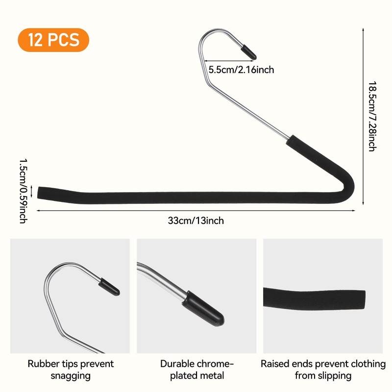 12 Pack 14.4In Pants Hangers Open Ended Heavy Duty Metal