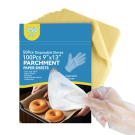 Parchment Paper Sheets for Baking, 100Pcs Unbleached and 50 Piece Disposable Gloves, 9x13 In Non-Stick Precut for Oven, Grilling, Air Fryer, Steaming, Production for Bread, Cakes, Cookies