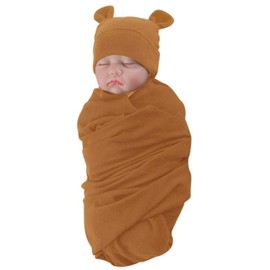 Exemaba Unisex Baby Swaddle Blanket with Hat Set Newborn Swaddle Receiving Blankets Sleep Sack for 0-3 Months Boys Girls(Camel)