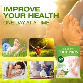 AOSORW Natural Herbal Foot Pads - 100 Pack Ginger Oil & Bamboo Charcoal Premium Foot Care Patches - Relieves Stress and Fatigue - Improves Sleep and Supports Body Cleansing