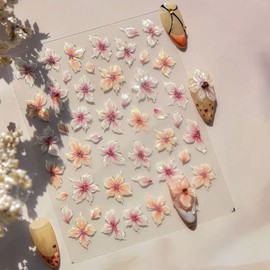 Lily Flower Nail Art Stickers 5D Embossed Jelly Five Petal Lily Flower Self-Adhesive Pegatinas Uñas Summer Colorful Hibiscus Floral Design Nails Decals for Women Spring Floral Manicure Decoration