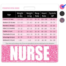 Plifal Nurse Badge Buddy with Pediatric Vital Signs Badge Card - Peds Student Nursing Essentials Accessories for Graduation Work, Pink Horizontal Growth Training Weight Check Flash Card Cheat Sheet