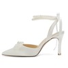 Jotwry Pearl Heels Wedding Shoes for Bride Bow Wedding Heels