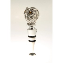 OWL ~ WINE STOPPER ~ CHROME- JEWELED