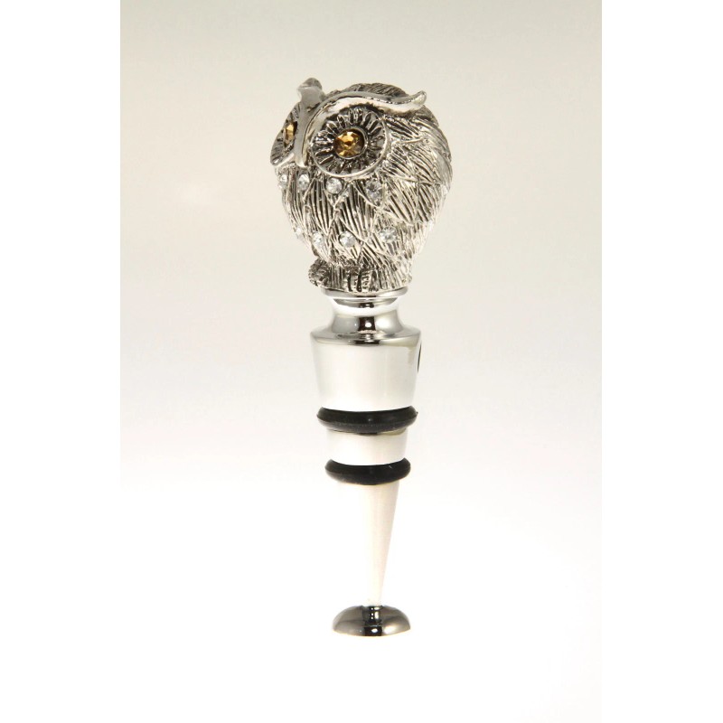 OWL ~ WINE STOPPER ~ CHROME- JEWELED