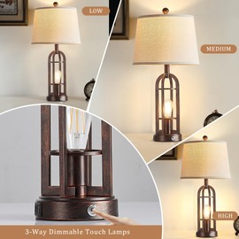 SRJJA Table Lamps for Living Room Set of 2 - Farmhouse Lamps for Bedroom with USB A+C, 3-Way Dimmable Touch Bedside Lamps for Nightstand, 26.5" Vintage Lamps for Night Stands