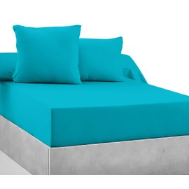 Spannbettlaken, 100% Baumwolle, Fadenzahl 57, Türkisblau, 180 x 200 cm - 30 cm Ecke