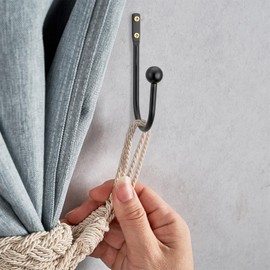 Holdback para cortinas, soportes decorativos de metal de calidad con tapas de aleación de zinc, a prueba de óxido, juego de 2 soportes para cortinas de ventana (negro)