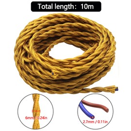 GOIYZTTR 10 Metres Vintage Braided Cable 2 Core Textile Cable Brown 2 x 0.75 mm Stranded Cable Suitable for DIY Lamps and Lighting