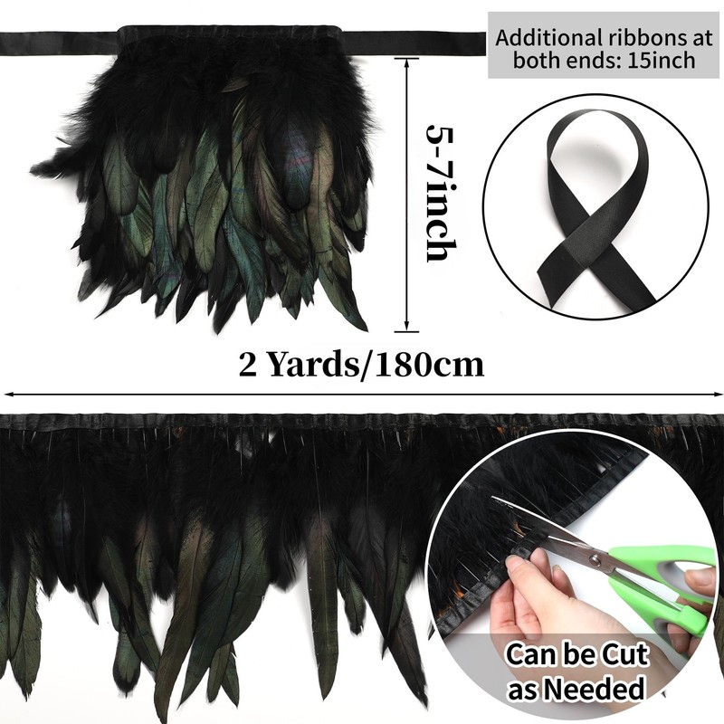 Holmgren Black Rooster Feather Trim for Costume Decoration 2 Yards