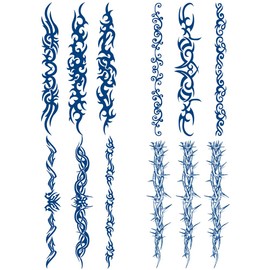 Yesallwas 4 Sheets Semi Permanent Tribal Tattoo Stickers, Waterproof Fake Arm Band Temporary Tattoo for Wrist, Ankle Circle, Barbed Wire, Tribal and Totem