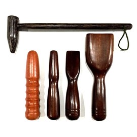 Tok Sen Set, Drill Dumbbell Grip, Long Percussion, Wooden Hammer Massager Tool Deep Tissue Therapy Toksen Massage Stick Back Muscle Foot Wedge Stamp Wood Thailand