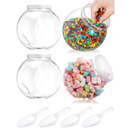 Glazeal 4pcs Plastics Candy Jars 51oz with Lid & Spoons, 1500ml Plastic Cookie Jars Set Clear with Labels& Pen for Candy, Buffet, Coffee Holder Food Storage