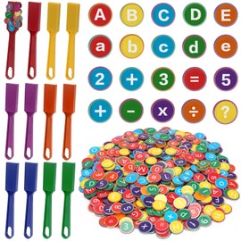 Coopay 624 Pcs Alphabets Numbers Chips and 12 Pcs Magnetic Wands - Toddler Learning Letters for Spelling, Reading Tools for Kids Science of Reading Manipulatives, Teaching Supplies Kindergarten