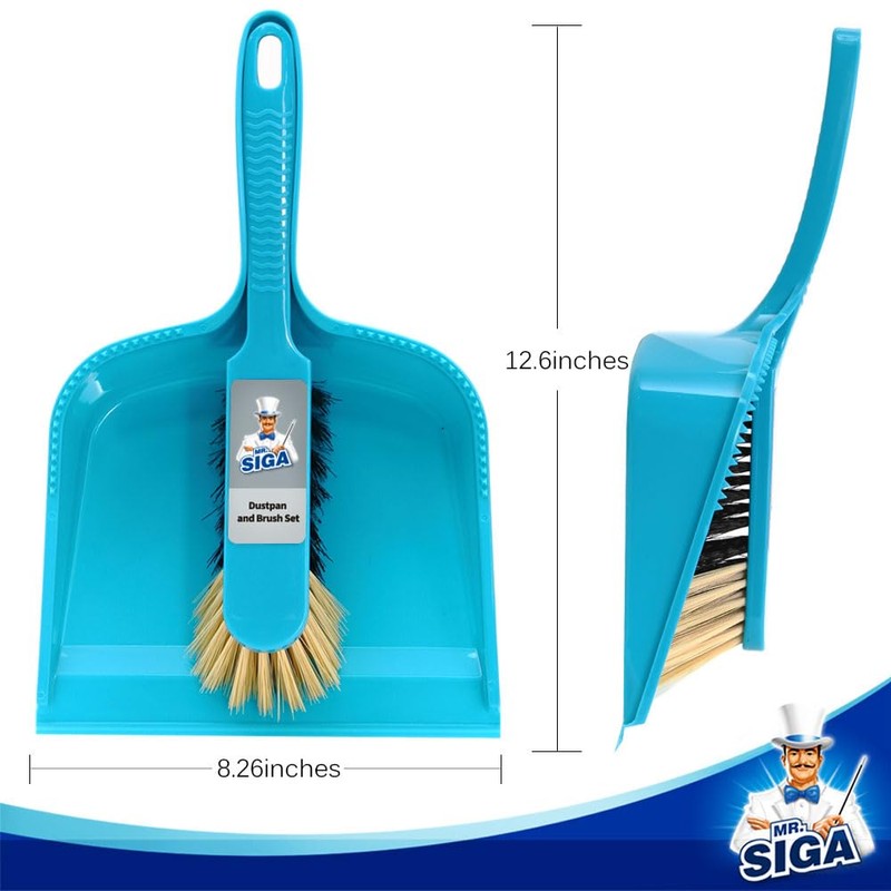MR.SIGA Dustpan and Brush Set, Pack of 2 Set, Blue