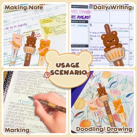 Cute Cartoon Bear Gel Pens 0.5 mm, Black Ink Retractable Printing Pens for Office Back to School Supplies Kids Students Children Gift, 12 Pack