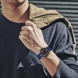 Juntan FKM Rubber Watch Strap for Men Women, 22mm Watch Band Fluororubber Rubber with Classic Diving Deployment Clasp Dark Blue