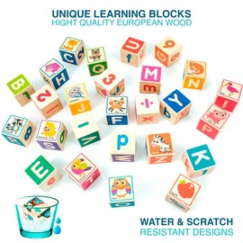 Quokka Wooden Blocks for Toddlers 1-3 - 26 ABC Learning Baby Blocks for Kids 3-5 Year Olds Stacking Alphabet Wood Toys for 2-4 yo - Educational with Letters Numbers