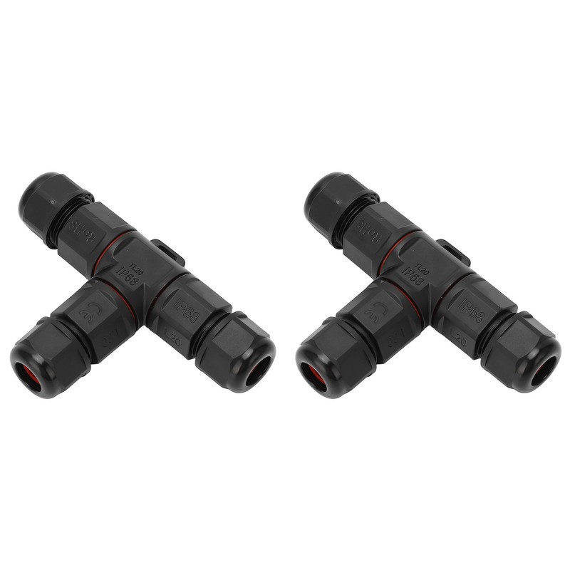 2 Pcs Tee Wire Connectors IP68 Waterproof 2 Pin 3