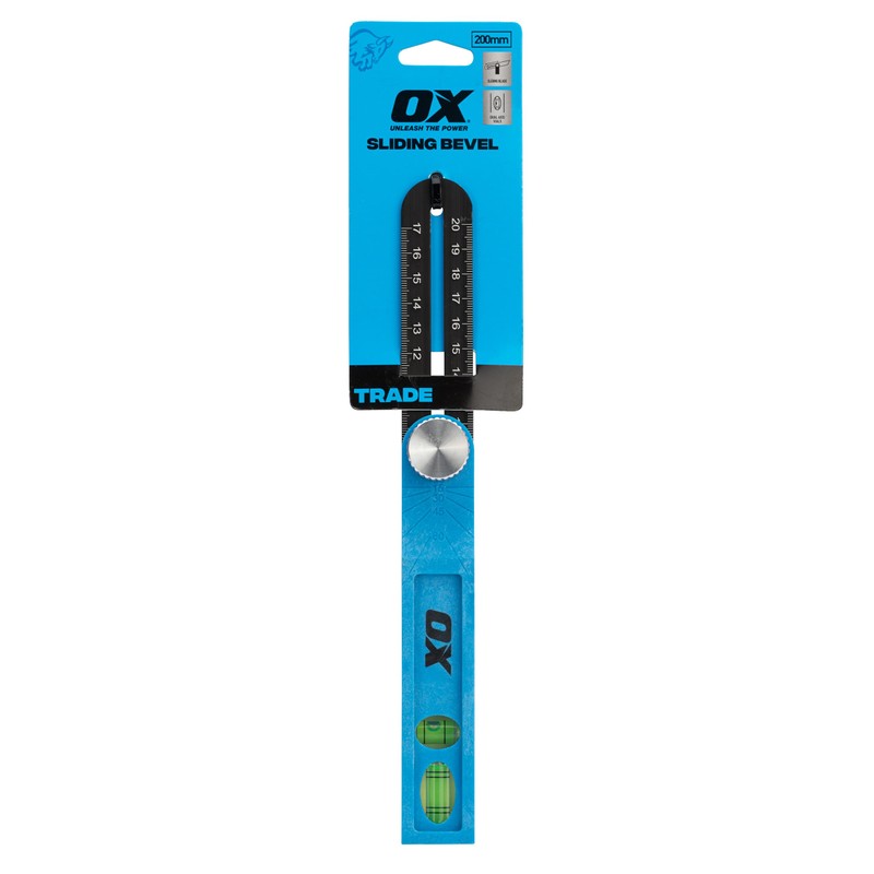 OX Tools Trade 200mm Sliding Bevel with Dual Axis Vials,