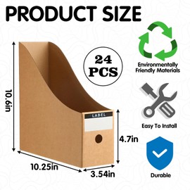 24 Pcs Cardboard Magazine Holder Magazine Storage Box Office Folders Organizer with Label Stickers for Home School Office Supplies(Brown)