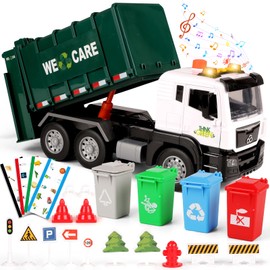 BunnyJOY Garbage Truck Toy with Bins, Interactive Toy Trucks with Sound and Light, Educational Toy Vehicle Playset for 3+ Year Old, Toy Waste Lorry, Gift for Boy Girl Kid 4 5 6 7 8 Year old, Green