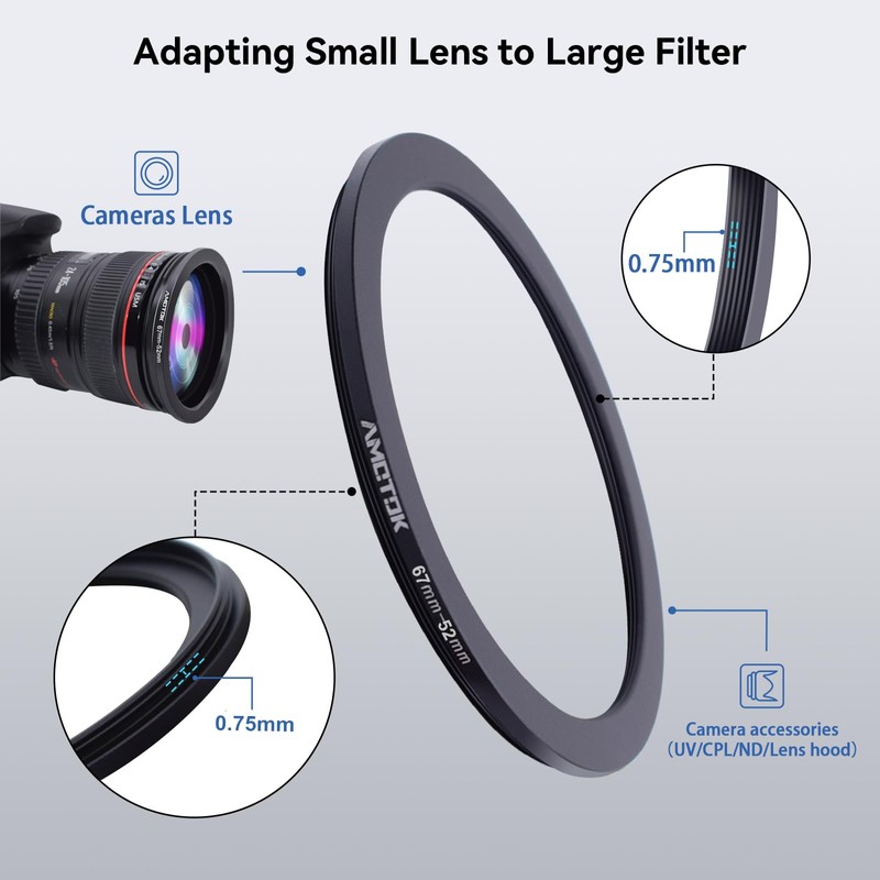 67mm Lens to 52mm Camera Lens Adapter,67mm-52mm Filter Step-Down Ring,Compatible