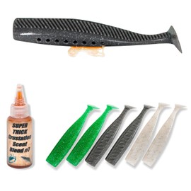 Trademark Innovations Paddle Tail Swim Baits with Scent Pockets - Saltwater Crustacean Scent Included, Red Drum Bait, Flounder Lures, Swimbait with Fishing Liquid Bait Attractant