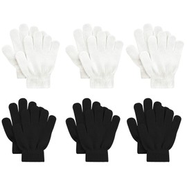 6 Pairs Kids Magic Gloves Winter Warm Full Fingers Gloves Soft Knitted Mittens for Baby Boys Girls 3Black&3White