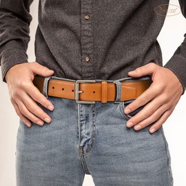 JASGOOD Men Belt Leather Belt for Men Dress Belt Casual Belt Men Golf Belt 1.5” Classic Work belt for Men Leather Jeans Belt,Brown