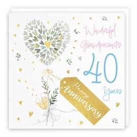 Hunts England - Grandparents 40th Anniversary Card - 40 Years - Contemporary Hearts - Gold Foil - Luxury 40th Wedding Anniversary Card For Grandparents - Milo's Gallery