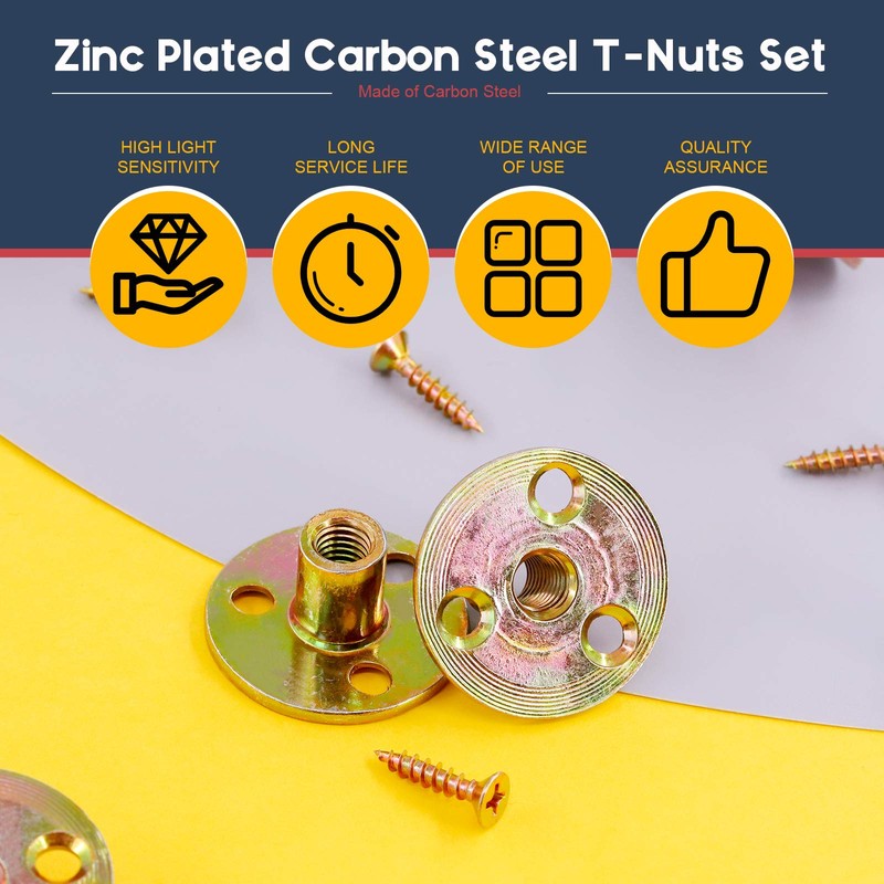 Hilitchi 64PCS M8 Brad Hole Tee Nut Carbon Steel Screw