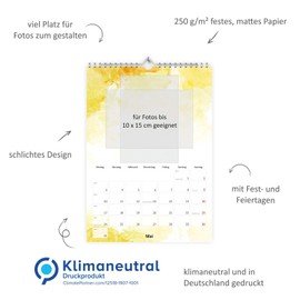A4 2025 Photo Calendar to Design Yourself, Craft Calendar, Creative Calendar, Watercolour, Watercolour, with Holidays, 1 Cover Sheet + 12 Calendar Sheets