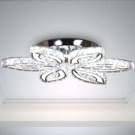 CLAIRDAI 20" Modern Crystal Chandelier, Flower Led Chandelier with K9 Crystal Acrylic, Cool White 6500K, 20" x 20" x 3.1" for Living Room