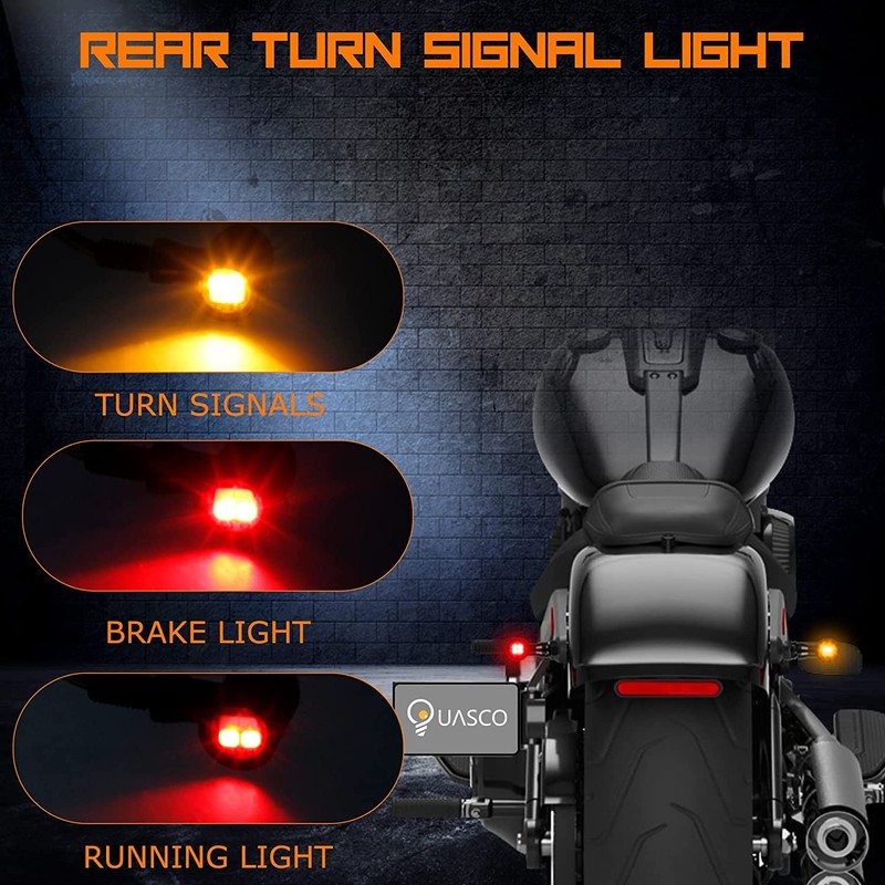 QUASCO Front Rear Motorcycle Turn Signals, Mini Size Led Brake