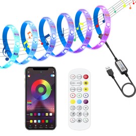 LEKE Light Tape, LED Tape Light, Flowing Tape, Rainbow Color, 3.9 ft (1.5 m), LED Tape, MagicColor Music Sensor, Voice Synchronization, Dimming Toning, Indirect Lighting, 5050SMD, 30LED/m, Double