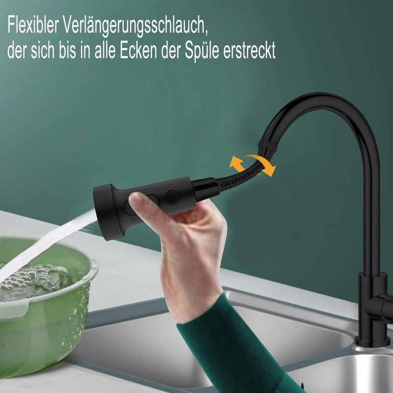 Black Tap Attachment with Hose, Swivelling Aerators for Taps, Kitchen
