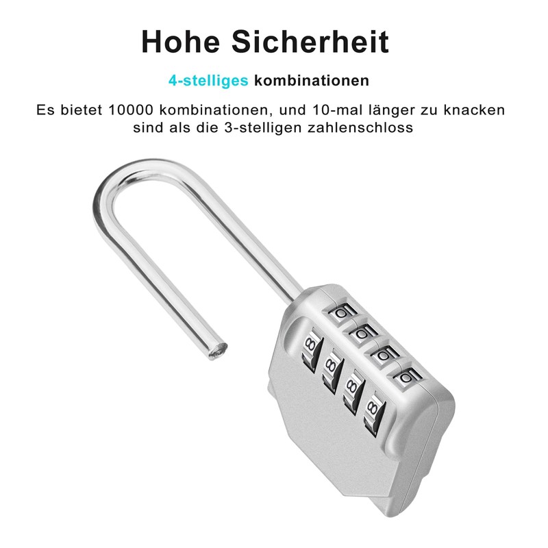 ZHEGE Number Padlock with Long Shackle, 4-Digit Combination Lock, Long,