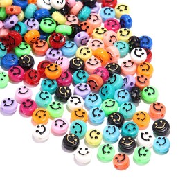 Smiley Face Beads, 100 PCS Multicolor Round Acrylic Happy Smiley Face Spacer Beads for DIY Jewelry Making (10MM)