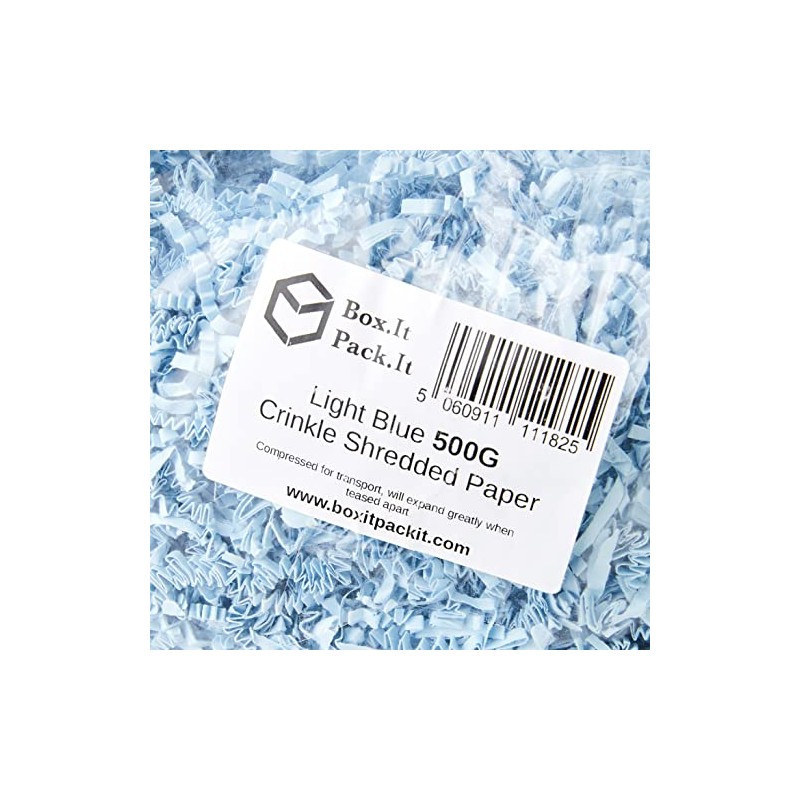 Box.it.pack.it Shredded Crinkle ZigZag Kraft Paper, Light Blue, 500g