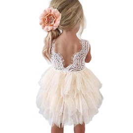 Topmaker Backless A-line Lace Back Flower Girl Dress (9-10Y
