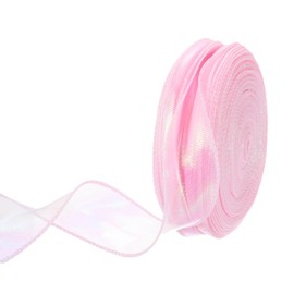 QUARKZMAN 4 cm Wide Glitter Transparent Wired Organza Ribbon 50 Yards/46 m Pastel Chiffon Ribbons Pink for Wrapping Gifts, Bouquets and Wedding Cakes
