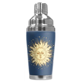 Mugzie 16 Ounce Stainless Steel Cocktail Shaker/Martini Shaker with Wetsuit Cover - Golden Sun with Blue Background