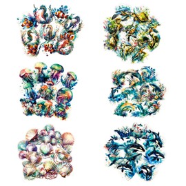 Yoksas 60Pcs Holographic Ocean Life Jellyfish Turtles Stickers - Sea Marine Animal Whales Dolphins Seahorses Stickers for Junk Journal,Scrapbooking Supplies,Planner