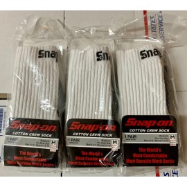 Snap-on NEW 3 Pairs Mens White Snap On Tools MEDIUM Crew Socks FREE Shipping MADE IN USA
