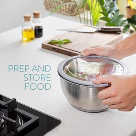 Navaris Stainless Steel Mixing Bowls with Lids (Set of 3) - Small, Medium and Large Mixing Bowl with Lid Set - 1.5 QT, 3 QT, 5 QT - Gray