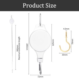 Gueenky Pack of 4 Retractable Hooks for Plants, White Hanging Basket Pulley Plant Lift Rope Pulley Flower Basket Hook for Hanging Basket Plants Bird House with Ceiling Hook