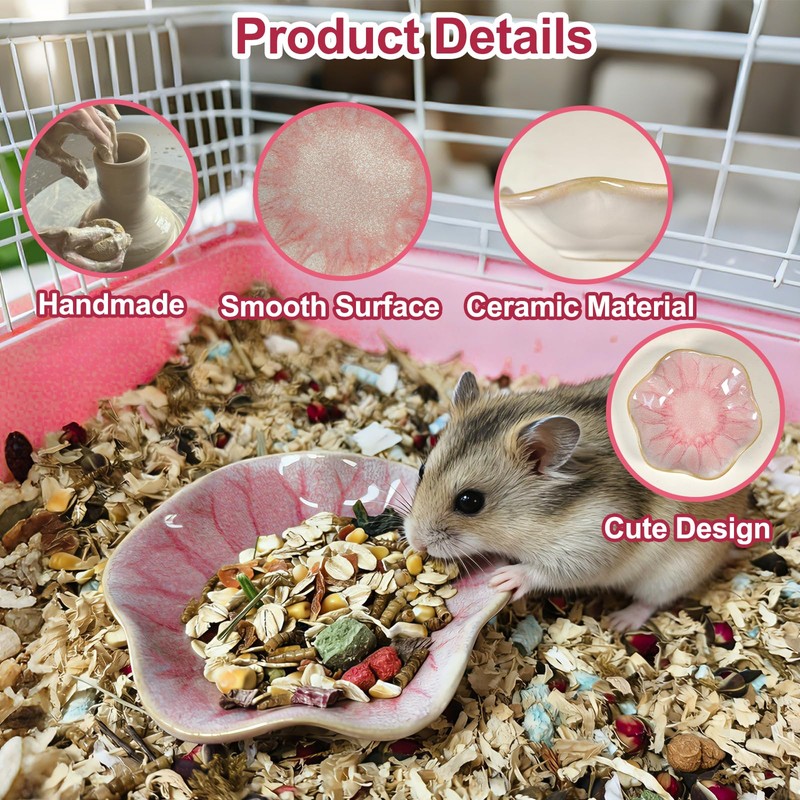 4PCS Ceramic Hamster Food Dish,Lotus Leaf Guinea Pig Food Bowls